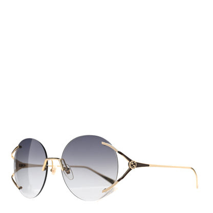 Gucci Metal Oversized Round Frame Sunglasses GG0645S Gold Grey 1 of 9