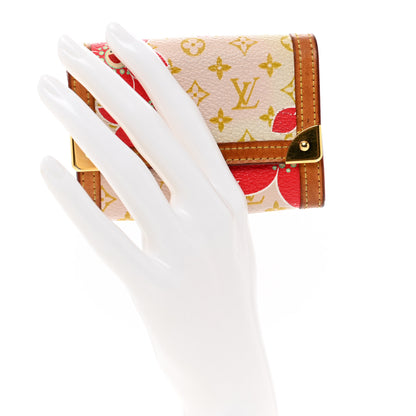 Louis Vuitton Monogram Cherry Blossom Porte-Monnaie Plat Coin Purse Red 2 of 8