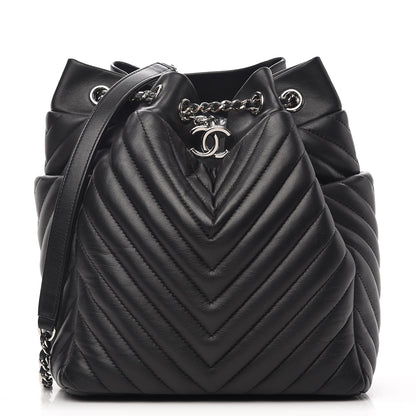 Chanel Lambskin Chevron Small Urban Spirit Drawstring Bag Black 1 of 7
