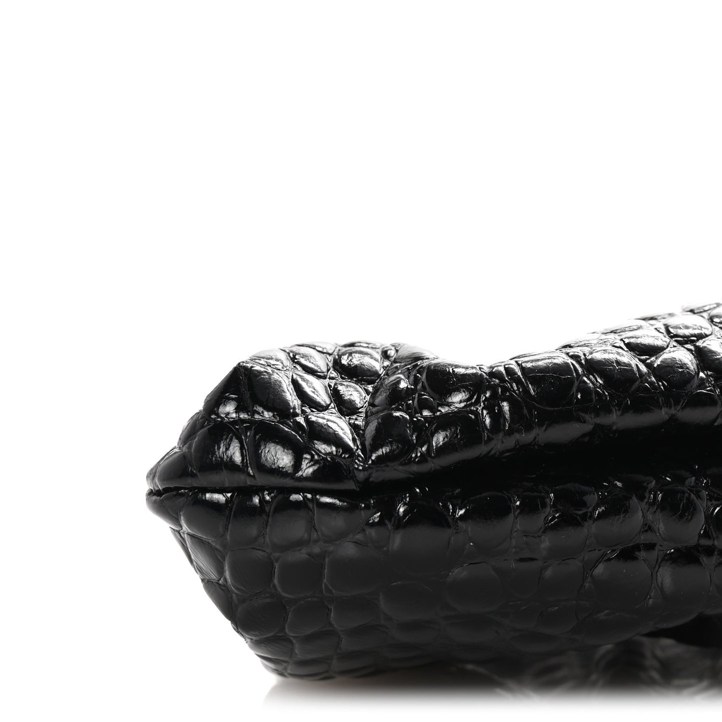 Shiny Supple Calfskin Logo Crocodile Embossed XL Cloud Clutch Black White