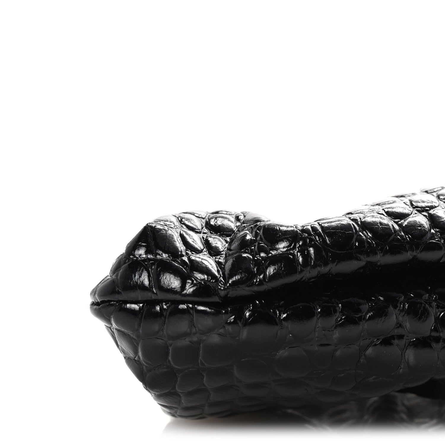 Balenciaga Shiny Supple Calfskin Logo Crocodile Embossed XL Cloud Clutch Black White 9 of 10