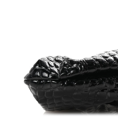 Balenciaga Shiny Supple Calfskin Logo Crocodile Embossed XL Cloud Clutch Black White 9 of 10