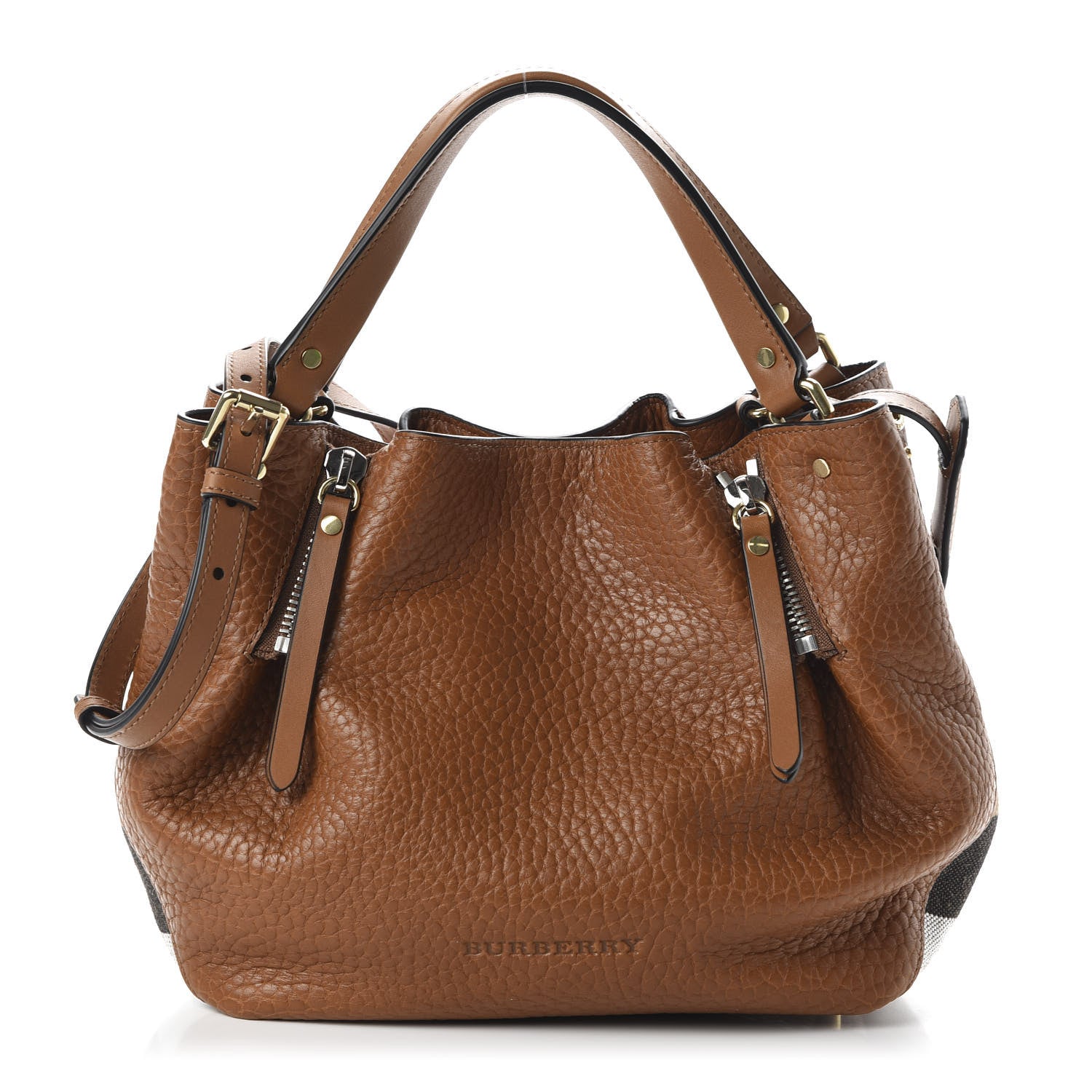 Burberry Grainy Calfskin House Check Small Maidstone Saddle Brown 1 of 8