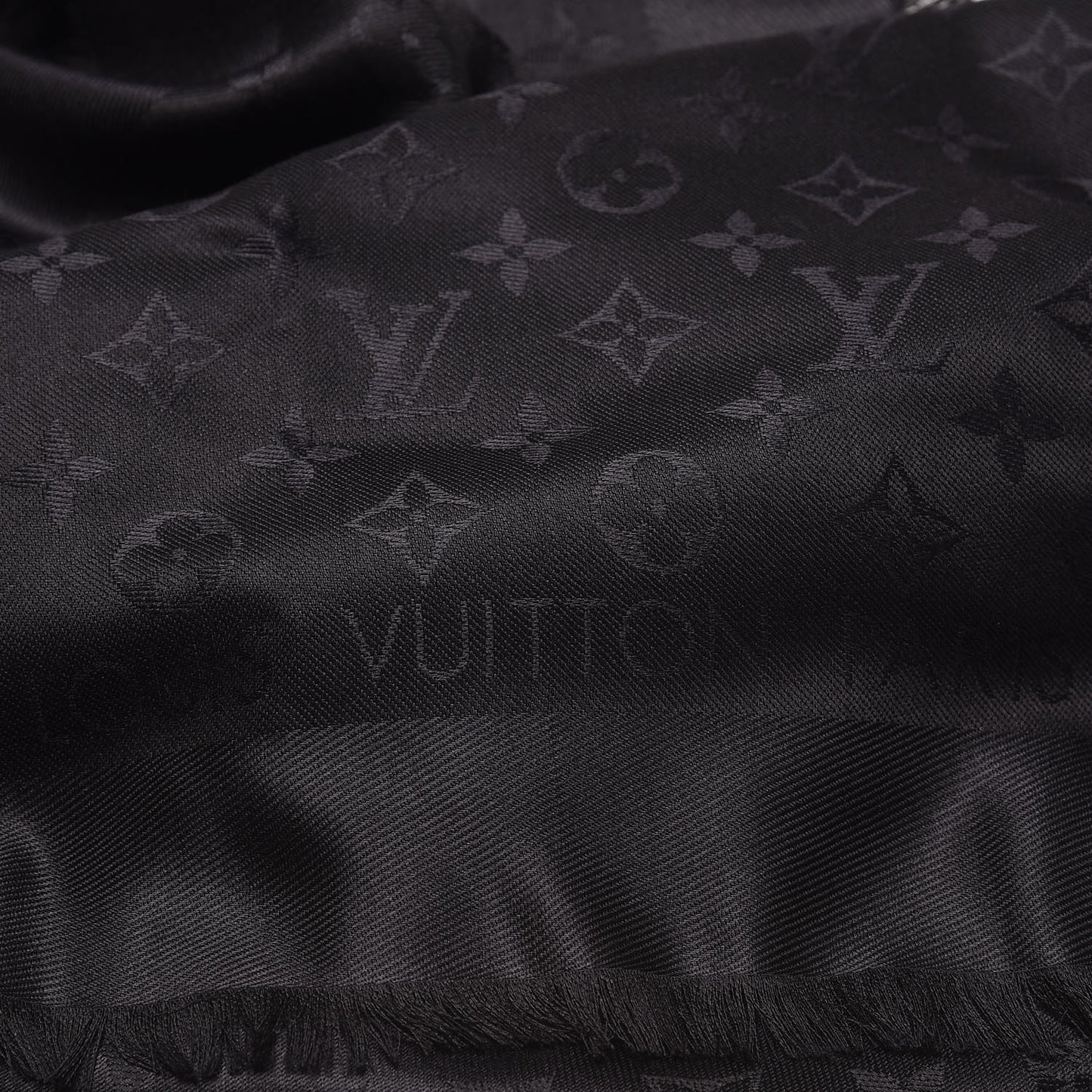 Wool Silk Monogram Shawl Black