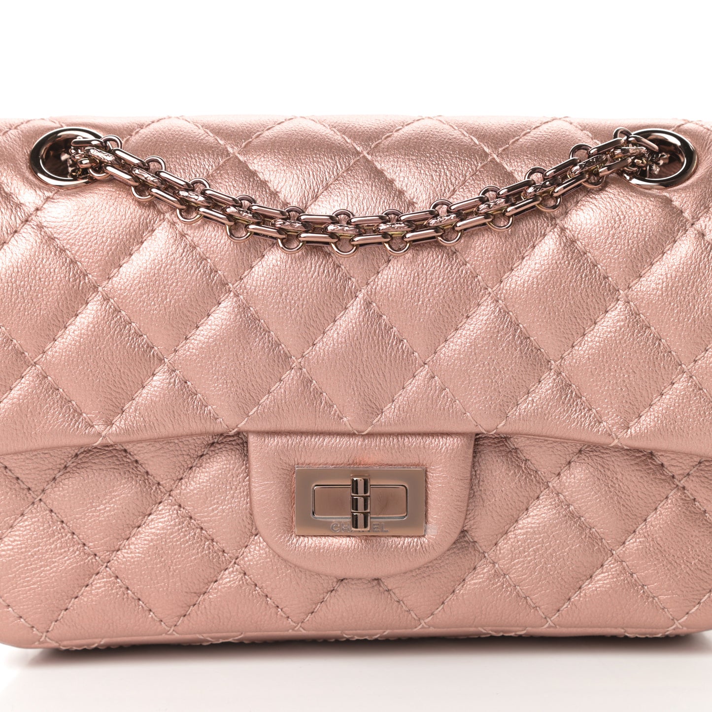 Metallic Grained Calfskin Quilted 2.55 Reissue Mini Flap Copper Pink