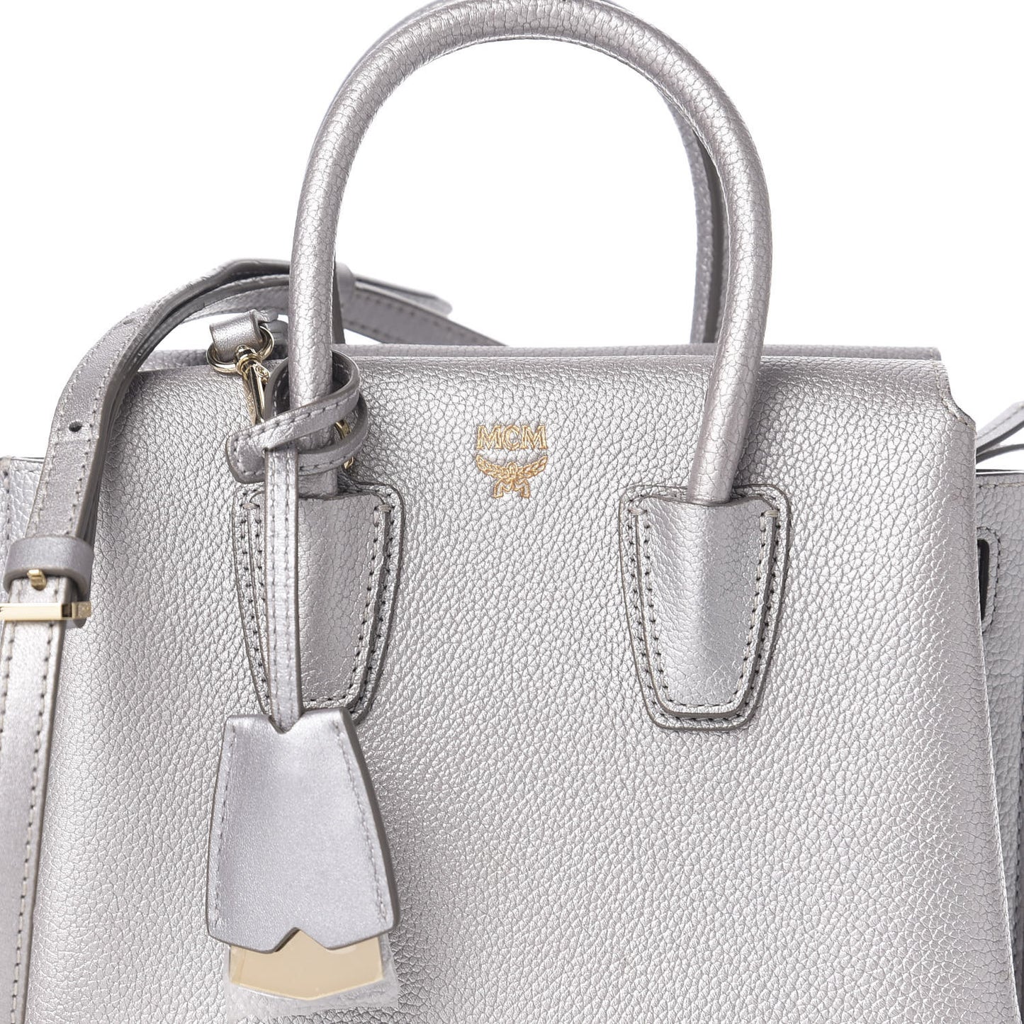 Metallic Grained Calfskin Mini Milla Tote Spike Silver