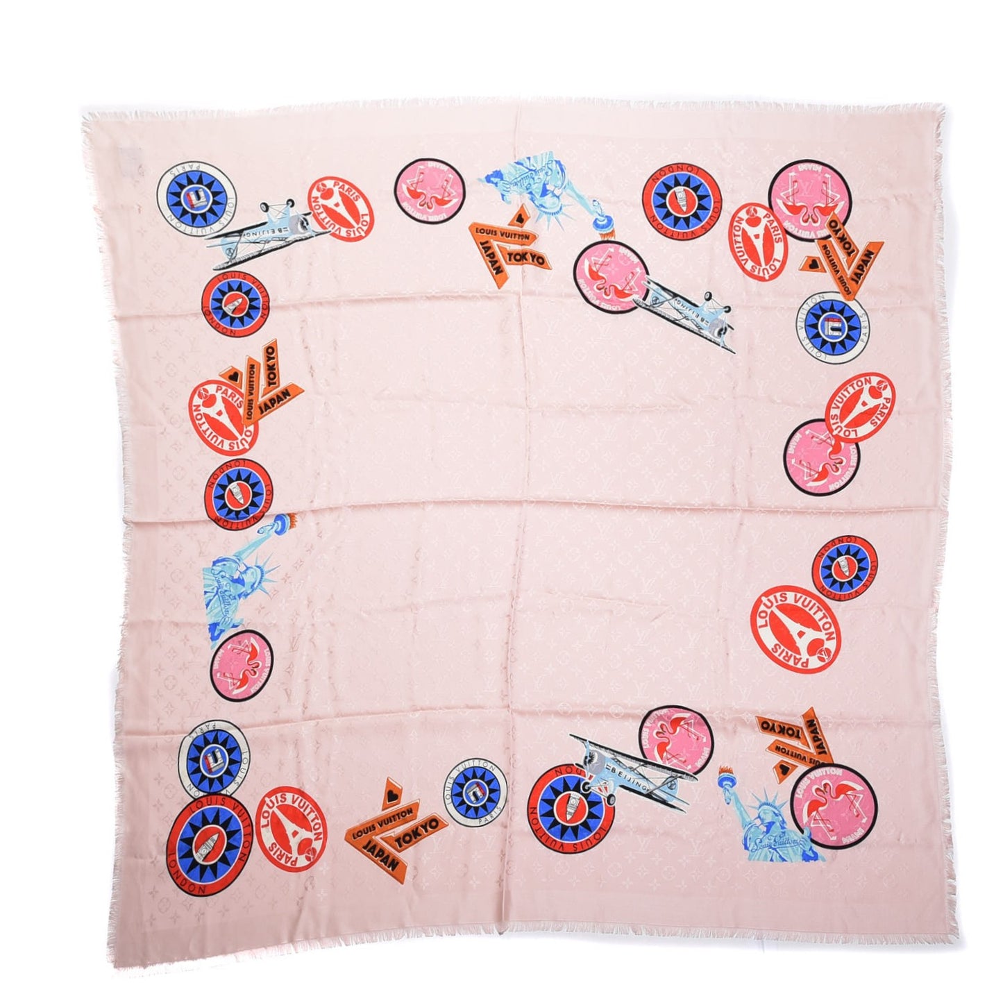 Silk Wool Monogram World Tour Shawl Nude