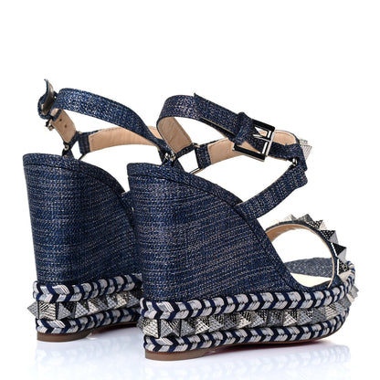 Christian Louboutin Lame Lux Pyraclou 110 Wedge Sandals 37 Denim 3 of 5