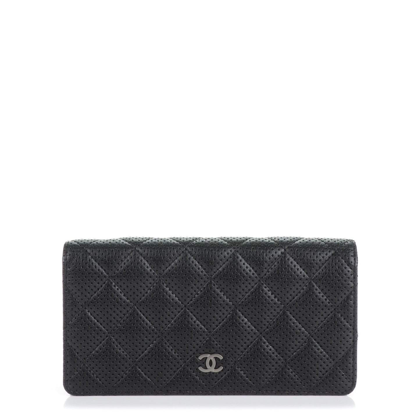 Lambskin Perforated Yen Wallet Black