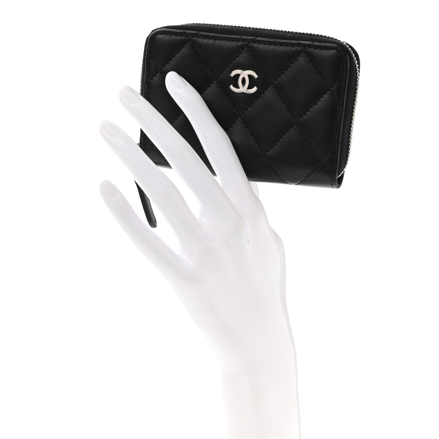 Lambskin Quilted Zip Coin Purse Black