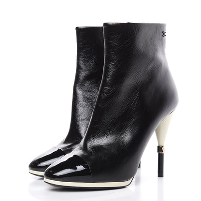 Chanel Crumpled Patent Calfskin Cap Toe Short Boots 39 Black 3 of 8