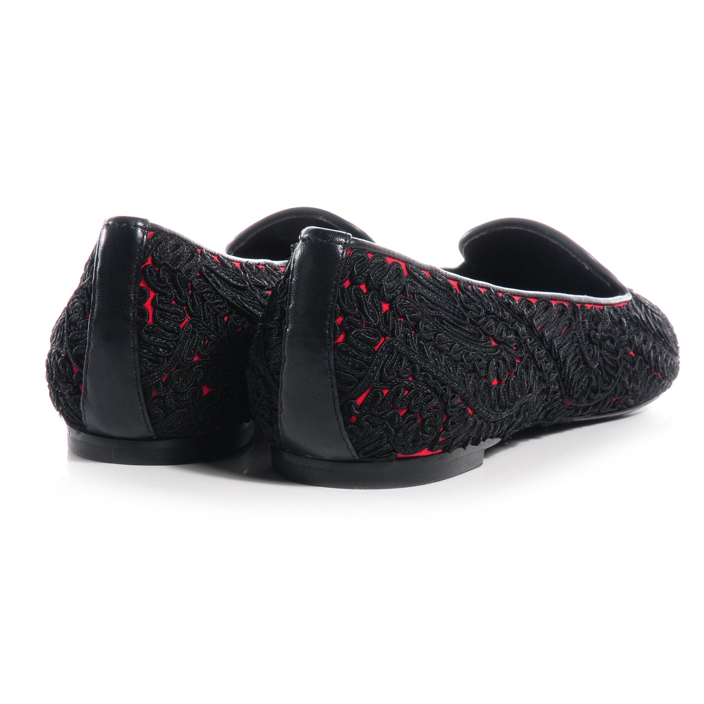 Suede Passementerie Smoking Slipper Black Red 38