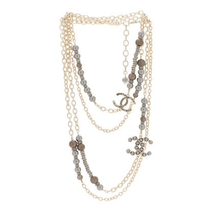Chanel Pearl Crystal Nefertiti CC Long Necklace Gold Grey 3 of 5