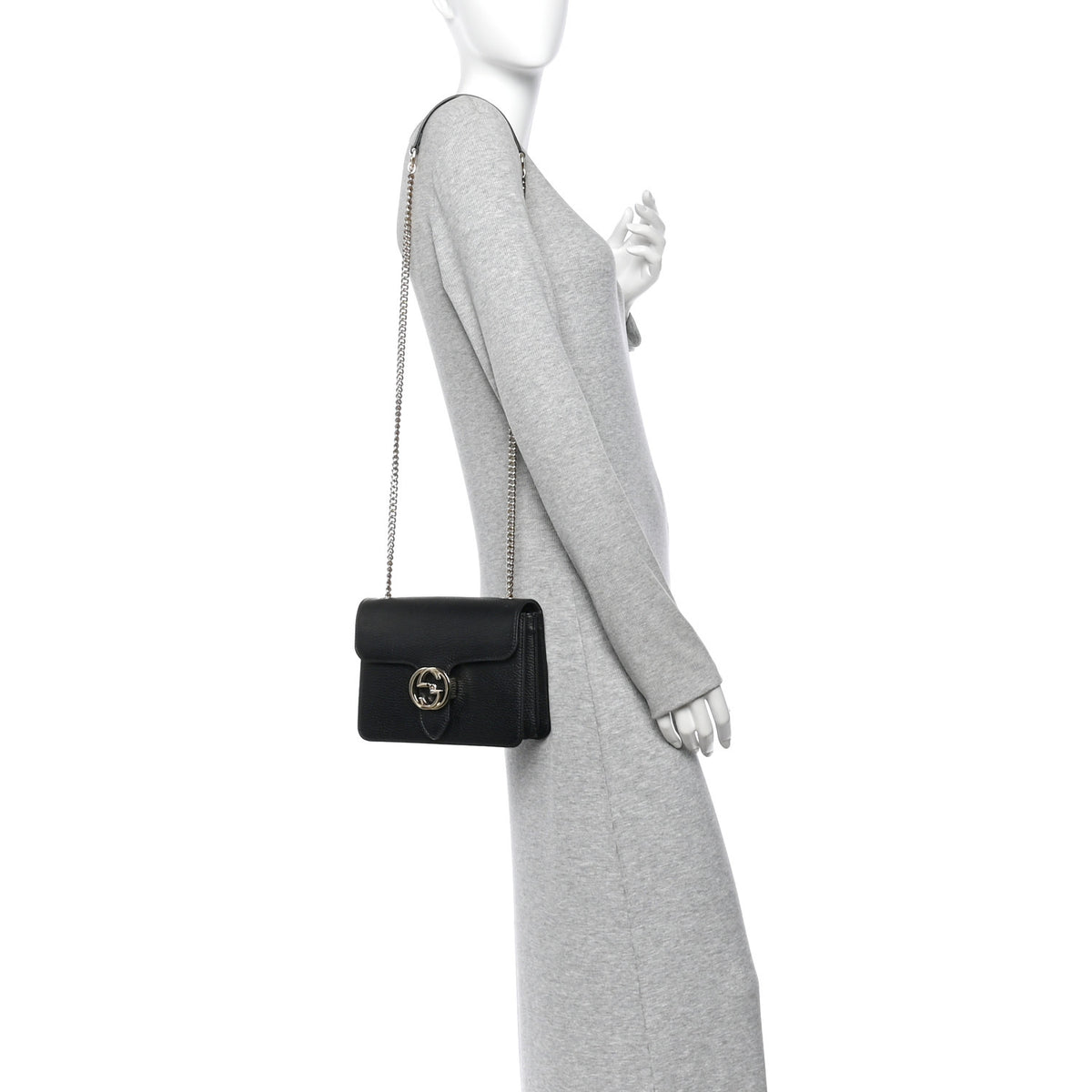 Dollar Calfskin Small Interlocking G Shoulder Bag Black