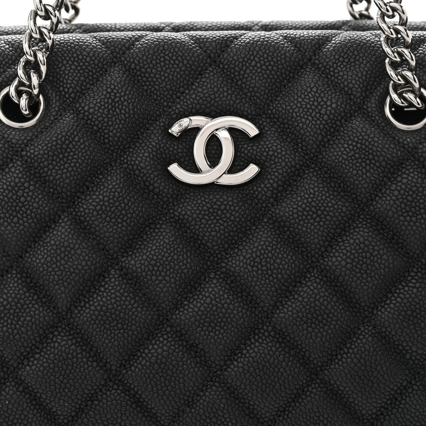 Iridescent Caviar Quilted Lady Pearly Tote Black