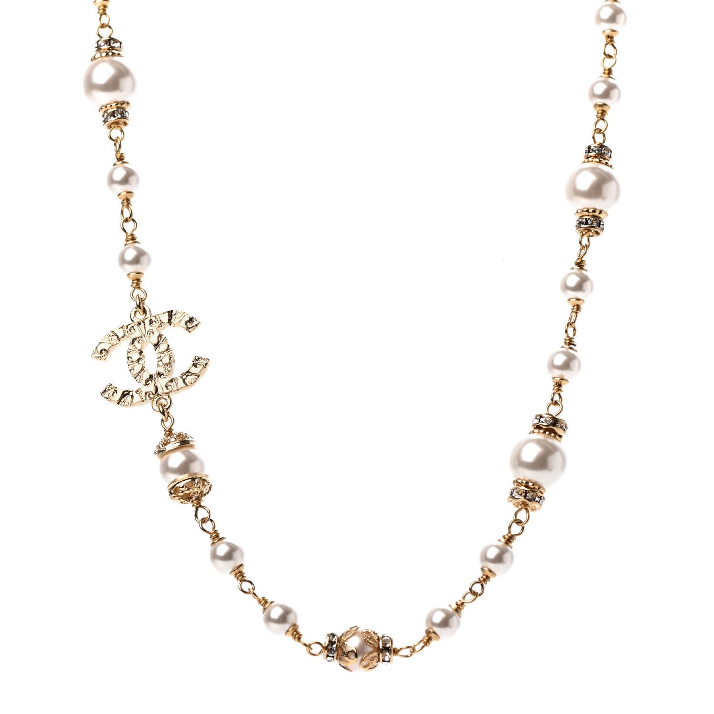 Crystal Pearl CC Short Necklace Gold