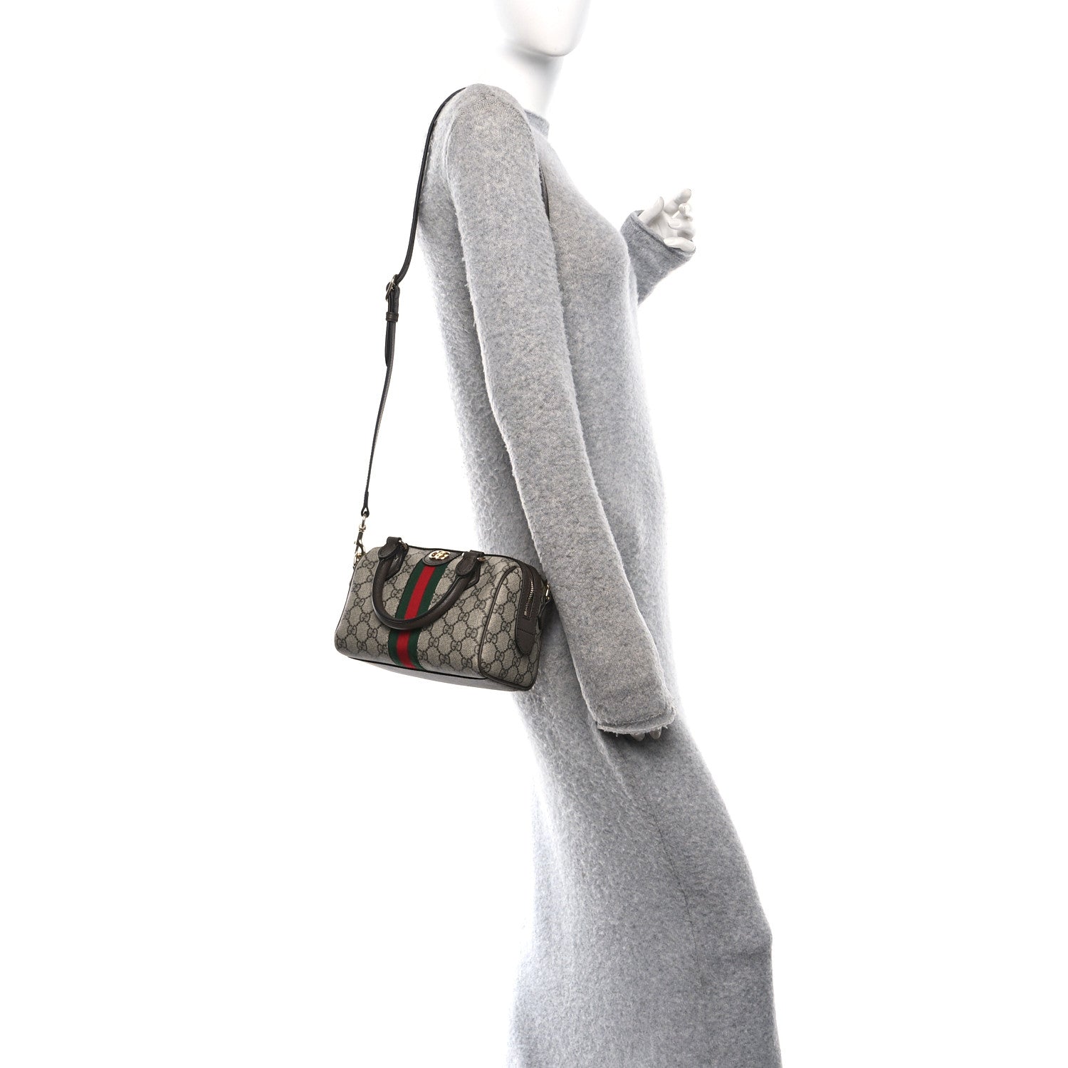 Gucci GG Supreme Monogram Textured Dollar Calfskin Web Mini Ophidia Top Handle Bag Beige Ebony New Acero 2 of 11