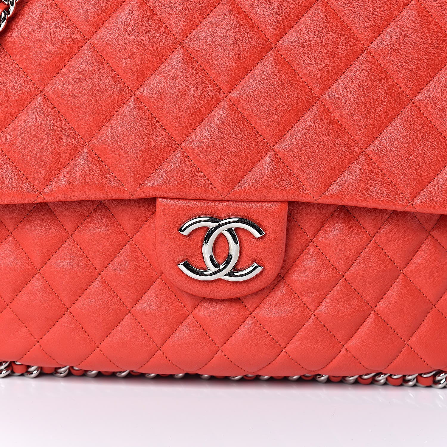 Chanel Washed Lambskin Quilted Maxi Chain Around Flap Red 11 of 12