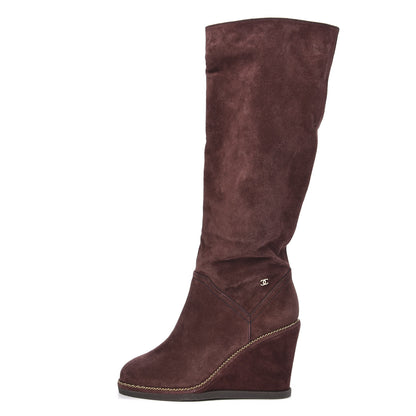 Chanel Suede Calfskin Chain Around High Boots 39 Burgundy 1 of 7