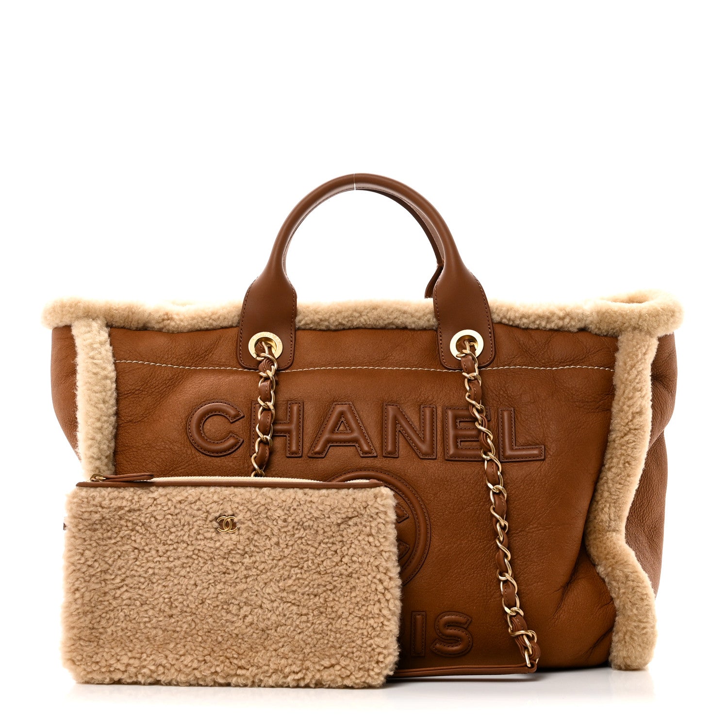 Chanel Lambskin Shearling Medium Deauville Tote Brown 1822608