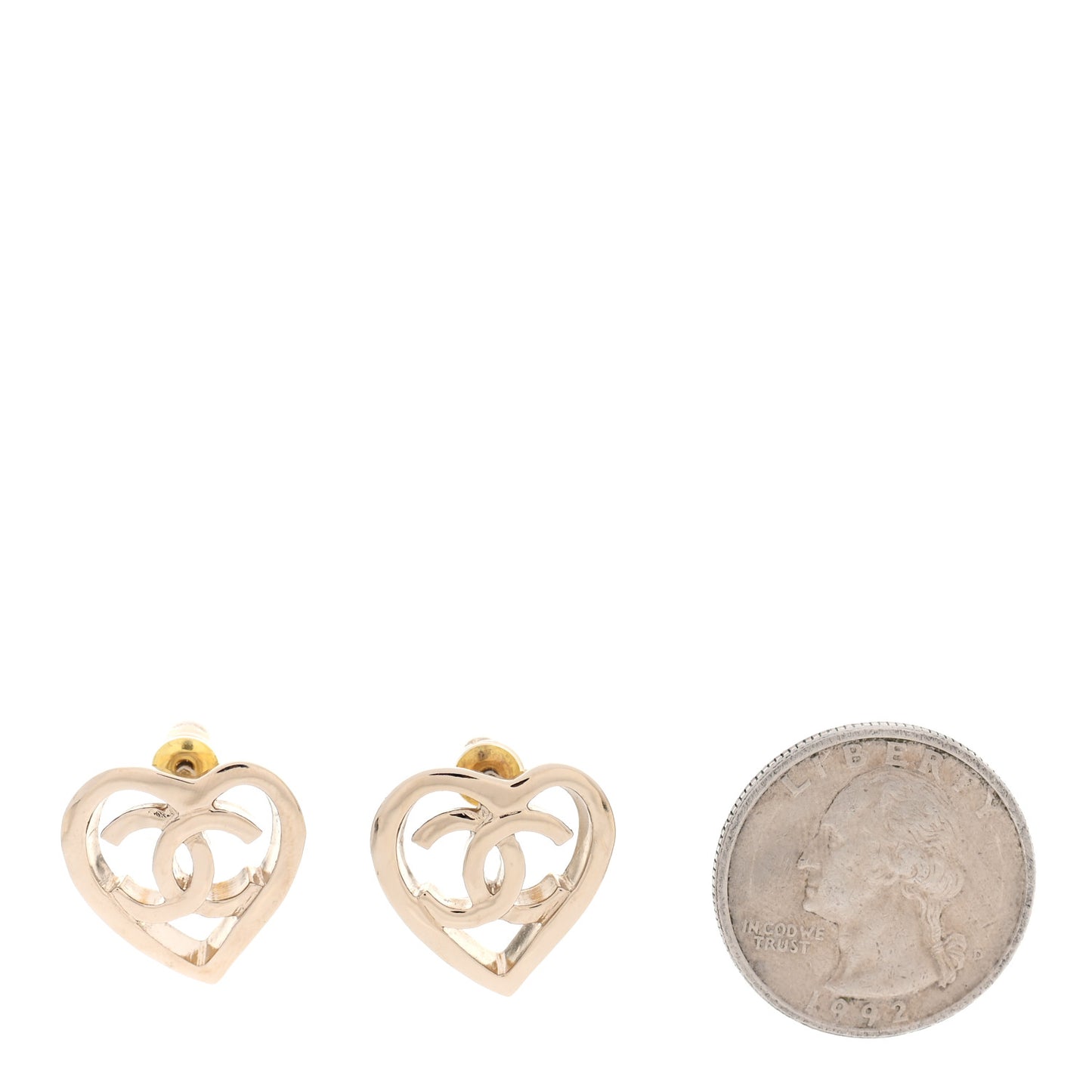 Metal CC Heart Coco In Love Earrings Gold