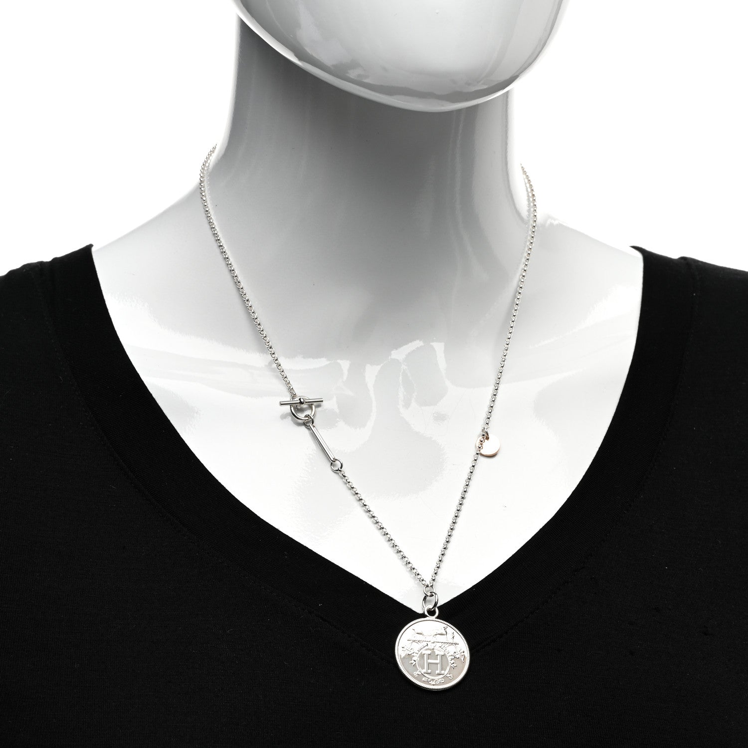 Hermes Sterling Silver 18K Rose Gold GM Ex-Libris Long Pendant Necklace 2 of 5
