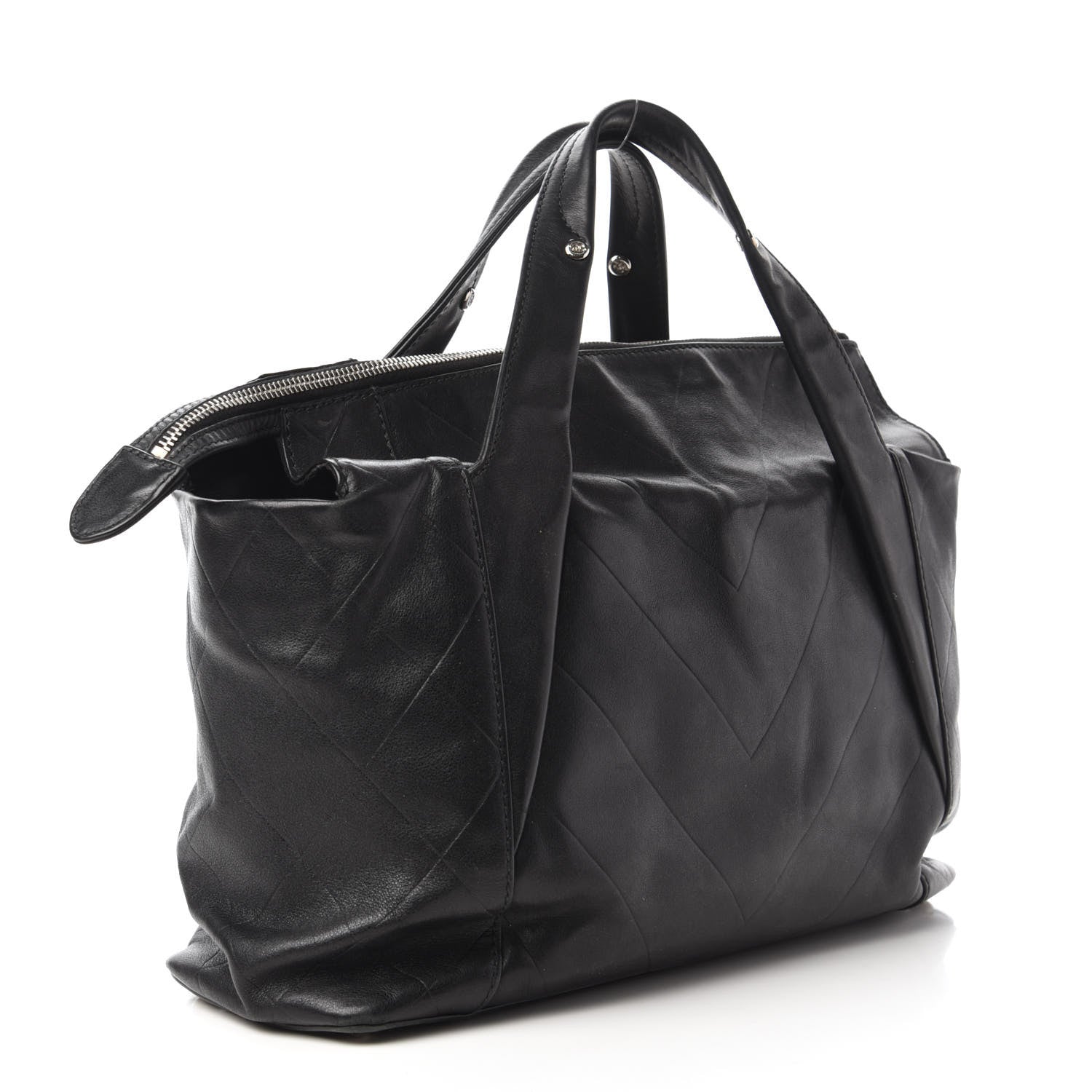 Chanel Calfskin Chevron CC All Day Long Boston Black 3 of 10
