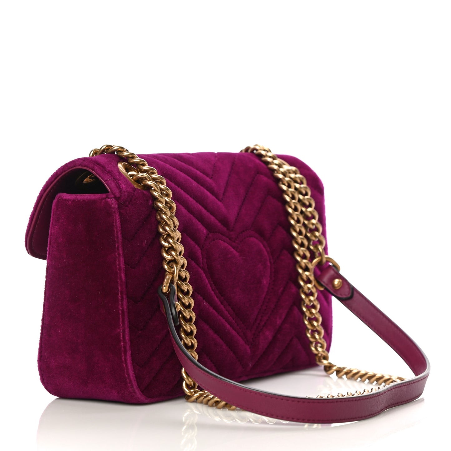 Velvet Matelasse Small GG Marmont Shoulder Bag Fuchsia Violet Cyclamen