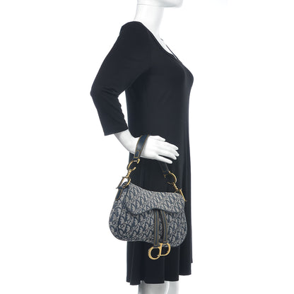 Christian Dior Monogram Double Saddle Bag Navy Blue 2 of 13