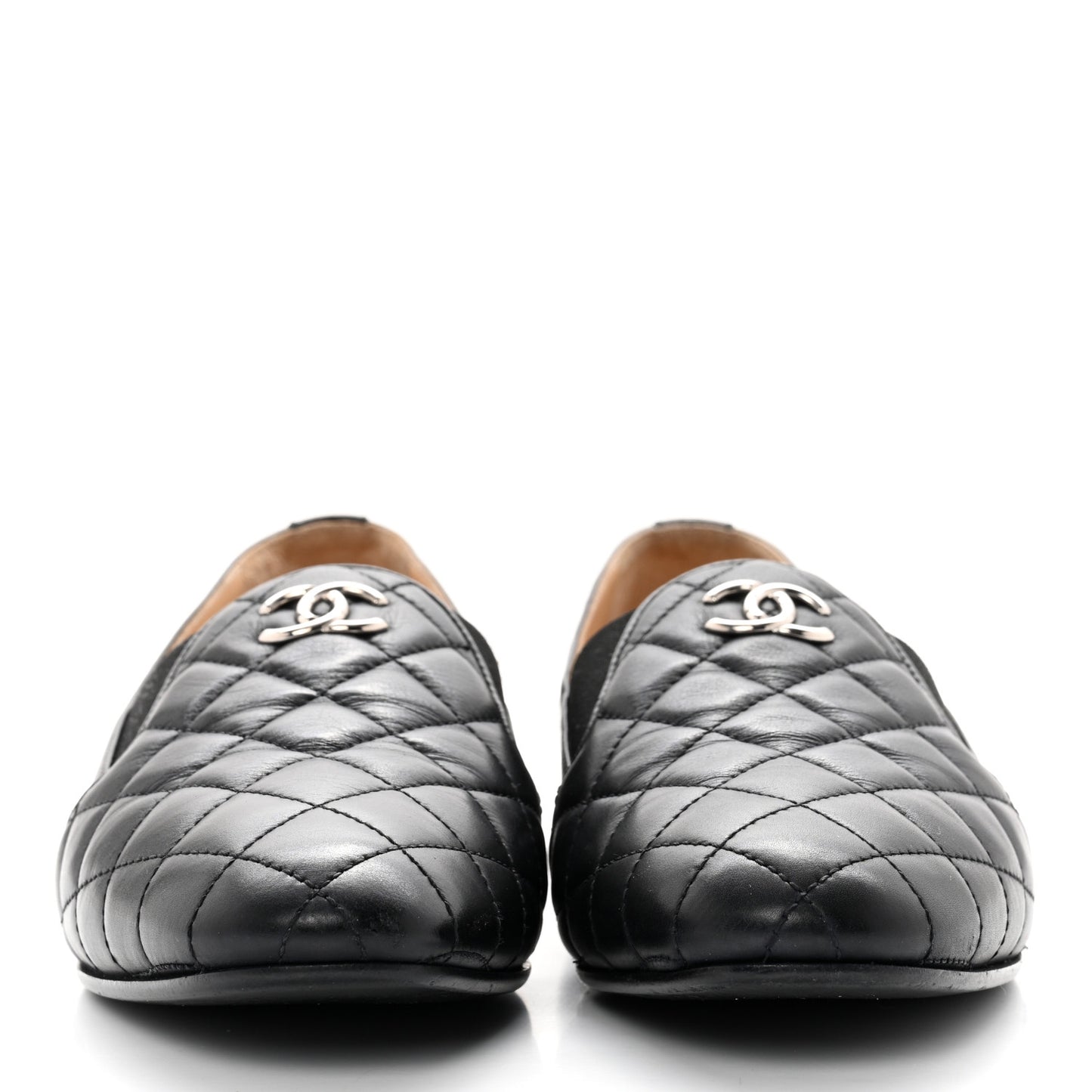 Calfskin Quilted CC Moccasin Loafers 37 Black