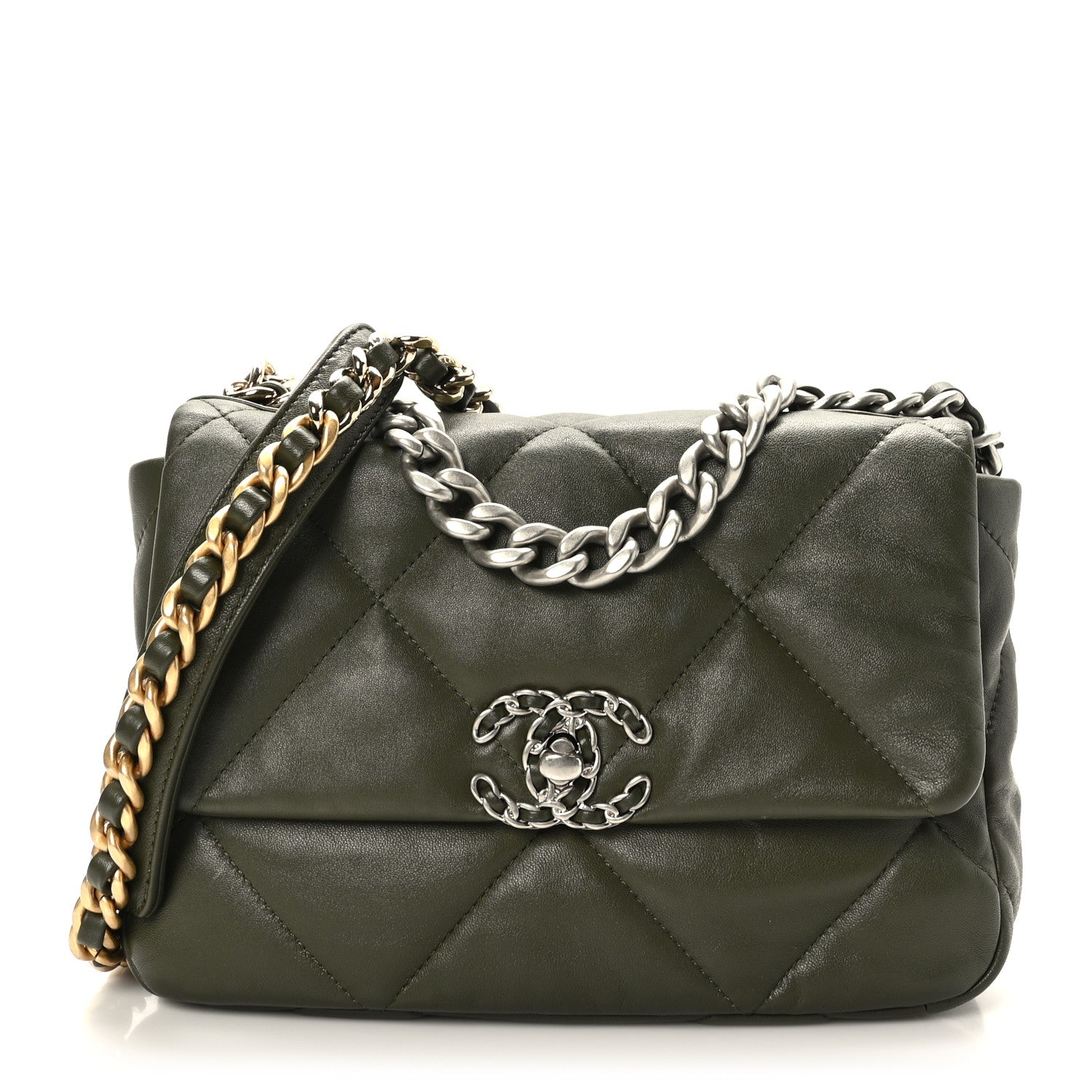 Chanel Lambskin Quilted Medium Chanel 19 Flap Khaki 1 of 9