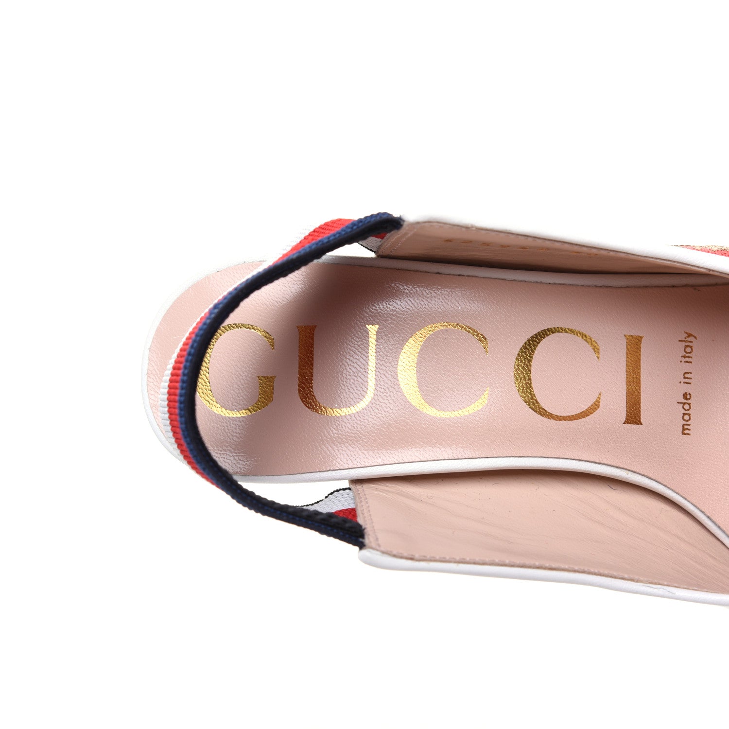 Gucci Malaga Kid Web Sylvie High Heel Slingback Pumps 35 White 6 of 11