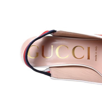 Gucci Malaga Kid Web Sylvie High Heel Slingback Pumps 35 White 6 of 11
