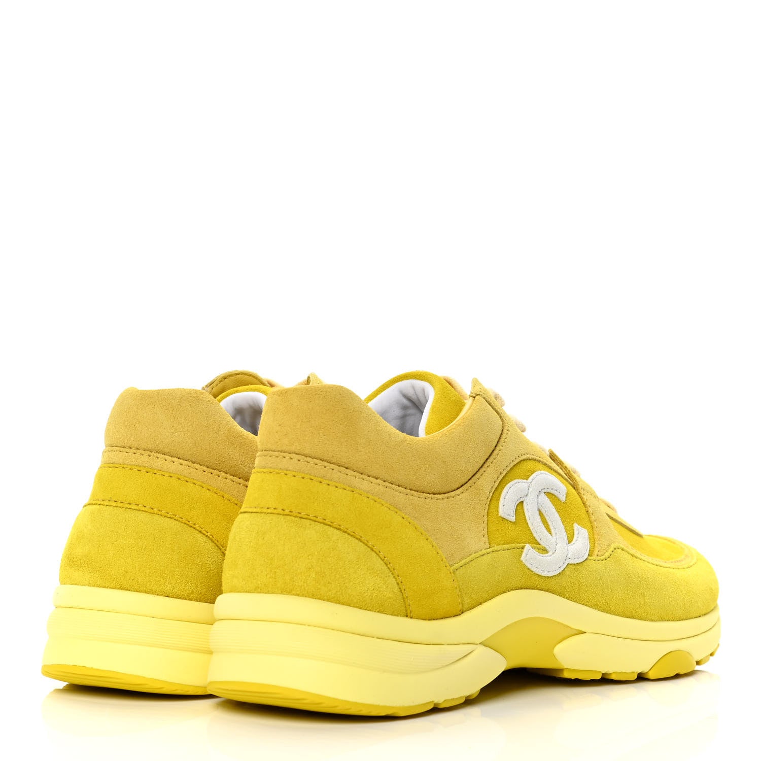 Chanel Fabric Calfskin Suede CC Sneakers 39 Yellow 3 of 4