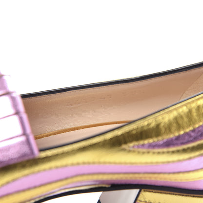 Gucci Metallic Nappa Inlay GG Marmont Fringe 50mm Loafer Pumps 35.5 Oro Vecchio Rosa 10 of 12