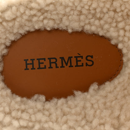 Hermes Suede Goatskin Woolskin Womens Chypre Sandals 37.5 Brun Fume Ecru 6 of 8