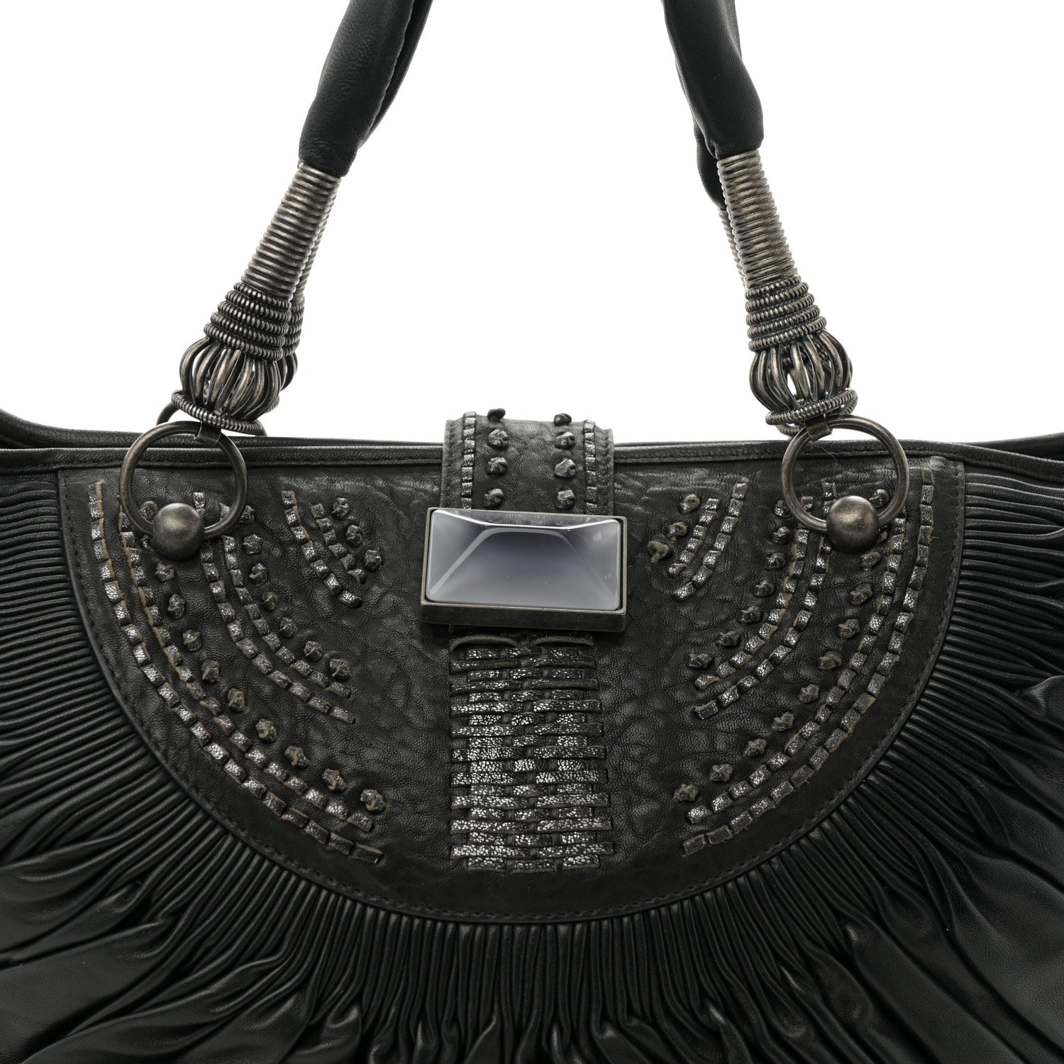 Christian Dior Lambskin Plisse Pleated Basket Tote Bag Black 8 of 10