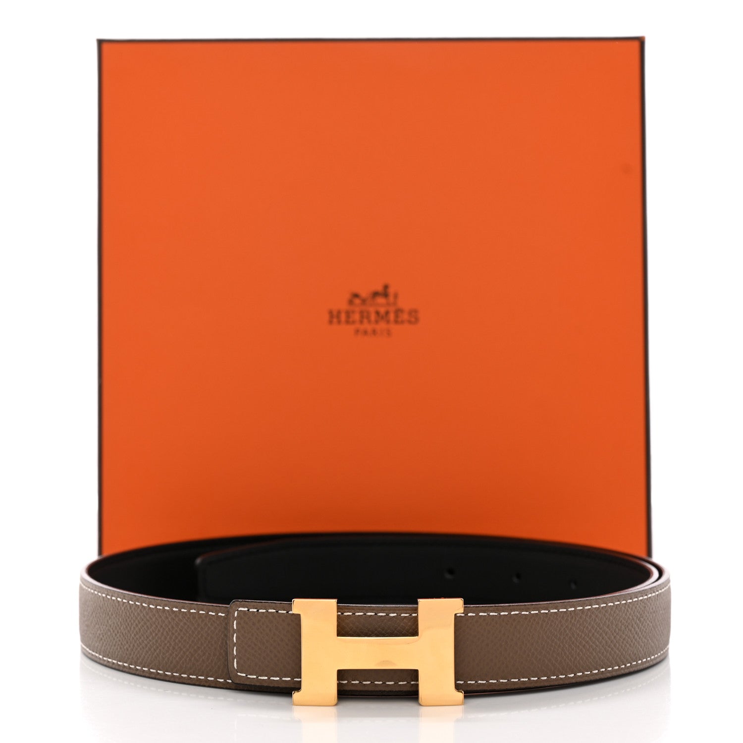 Hermes Swift Epsom 24mm Mini Constance H Belt 80/32 Black Etoupe 6 of 6
