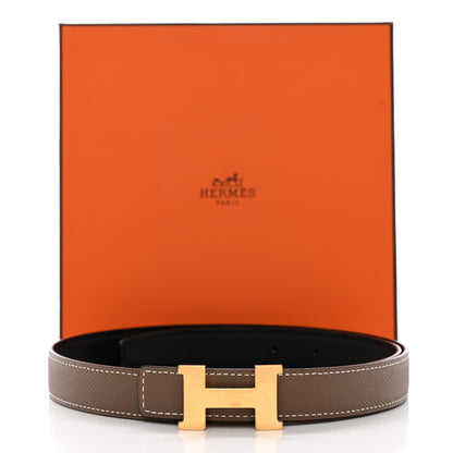 Hermes Swift Epsom 24mm Mini Constance H Belt 80/32 Black Etoupe 6 of 6