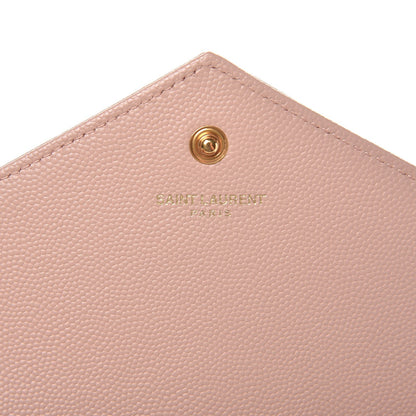 Saint Laurent Grain De Poudre Matelasse Chevron Monogram Chain Wallet Pale Pink 6 of 7