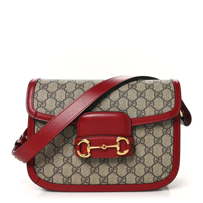 Gucci GG Supreme Monogram Azalea Calfskin Horsebit 1955 Shoulder Bag Beige Ebony New Cherry Red 1 of 10