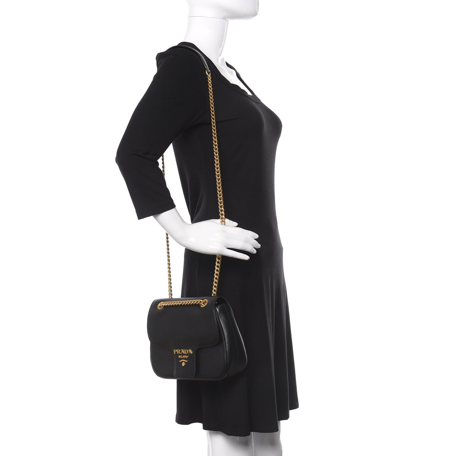 Prada Saffiano Flap Shoulder Bag Black 2 of 8