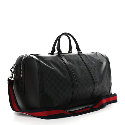 Gucci Soft GG Supreme Monogram Appia Calfskin Web Large Carry On Duffle Bag Black Grey 3 of 9