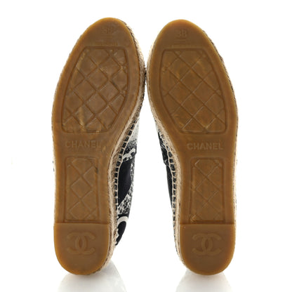 Chanel Printed Canvas Grosgrain 31 Rue Cambon Espadrilles 38 Black White 6 of 11