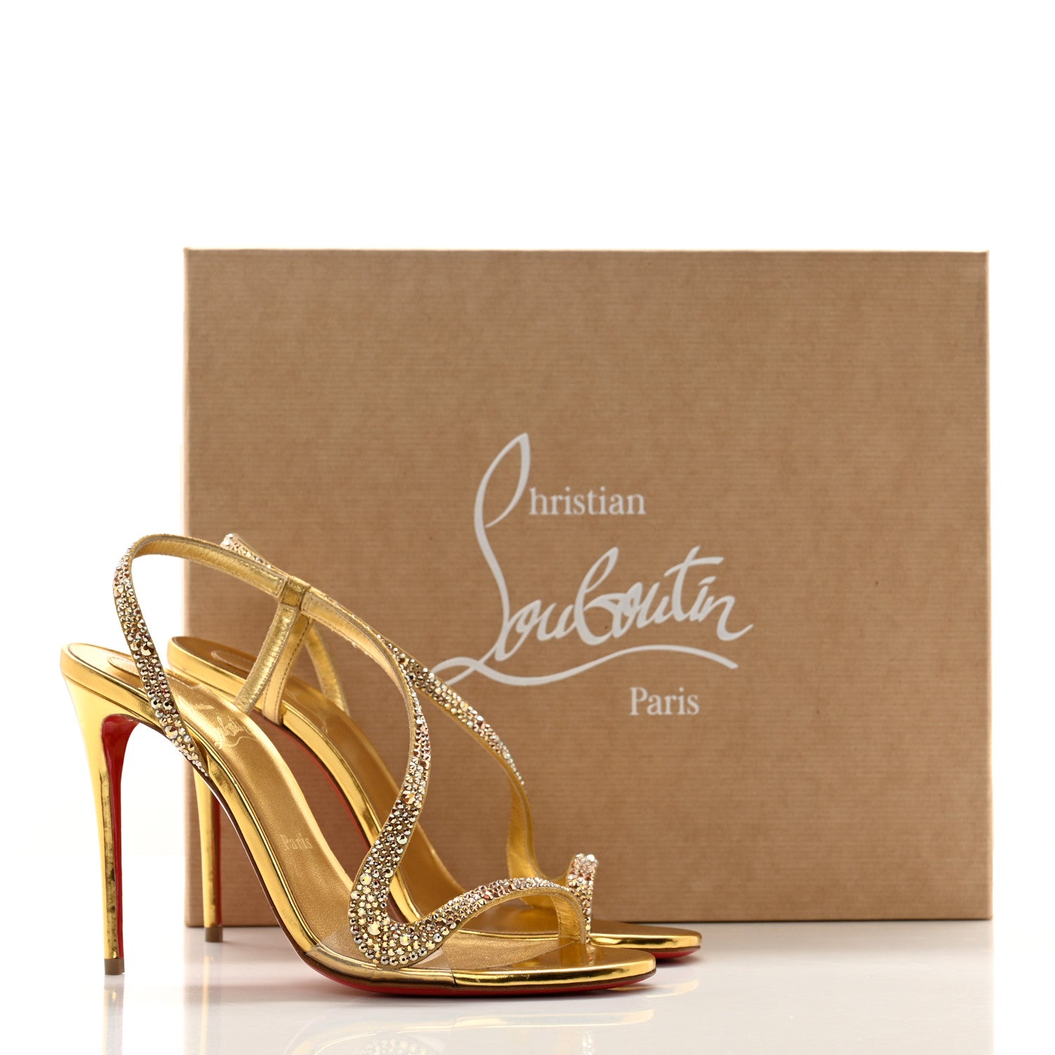 Christian Louboutin Metallic Nappa Embossed Crystal Rosalie 100 Sandals 37.5 Gold 10 of 10