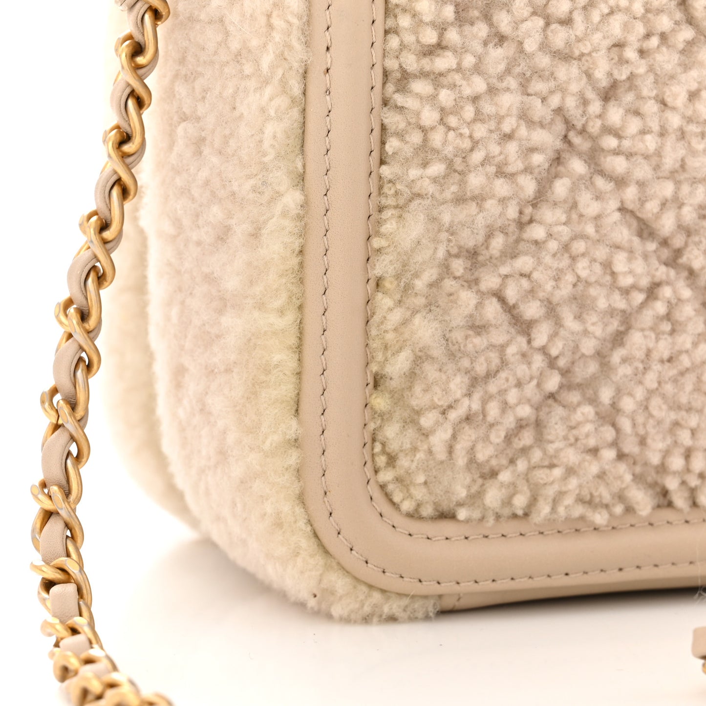 Shearling Lambskin Quilted Small CC Filigree Vanity Case Beige