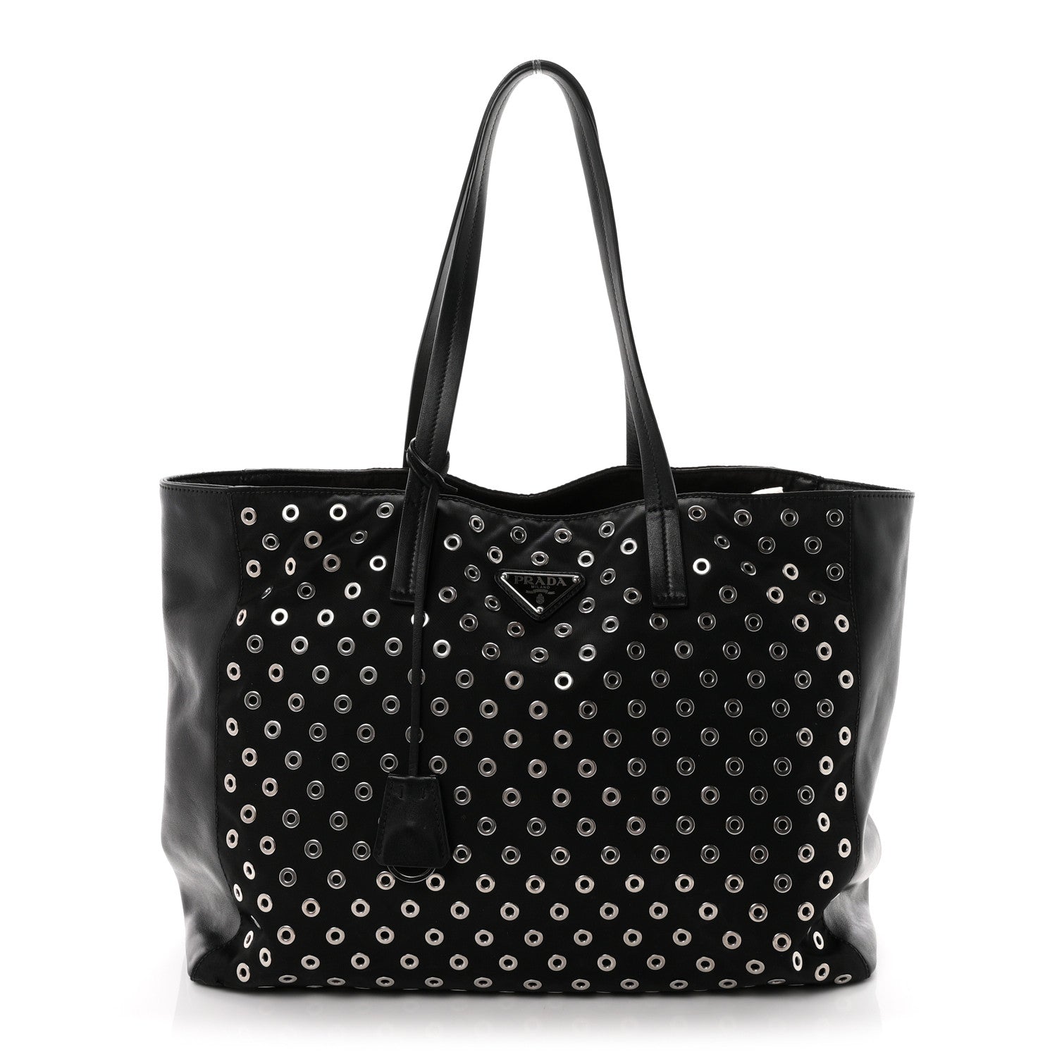 Prada Tessuto Nylon Calfskin Grommet Tote Black 1 of 9