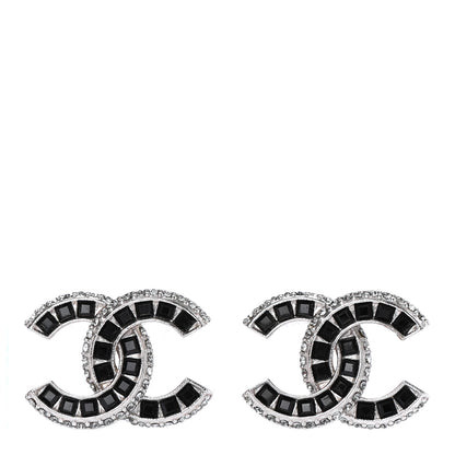 Chanel Baguette Crystal CC Earrings Silver Black 1 of 4