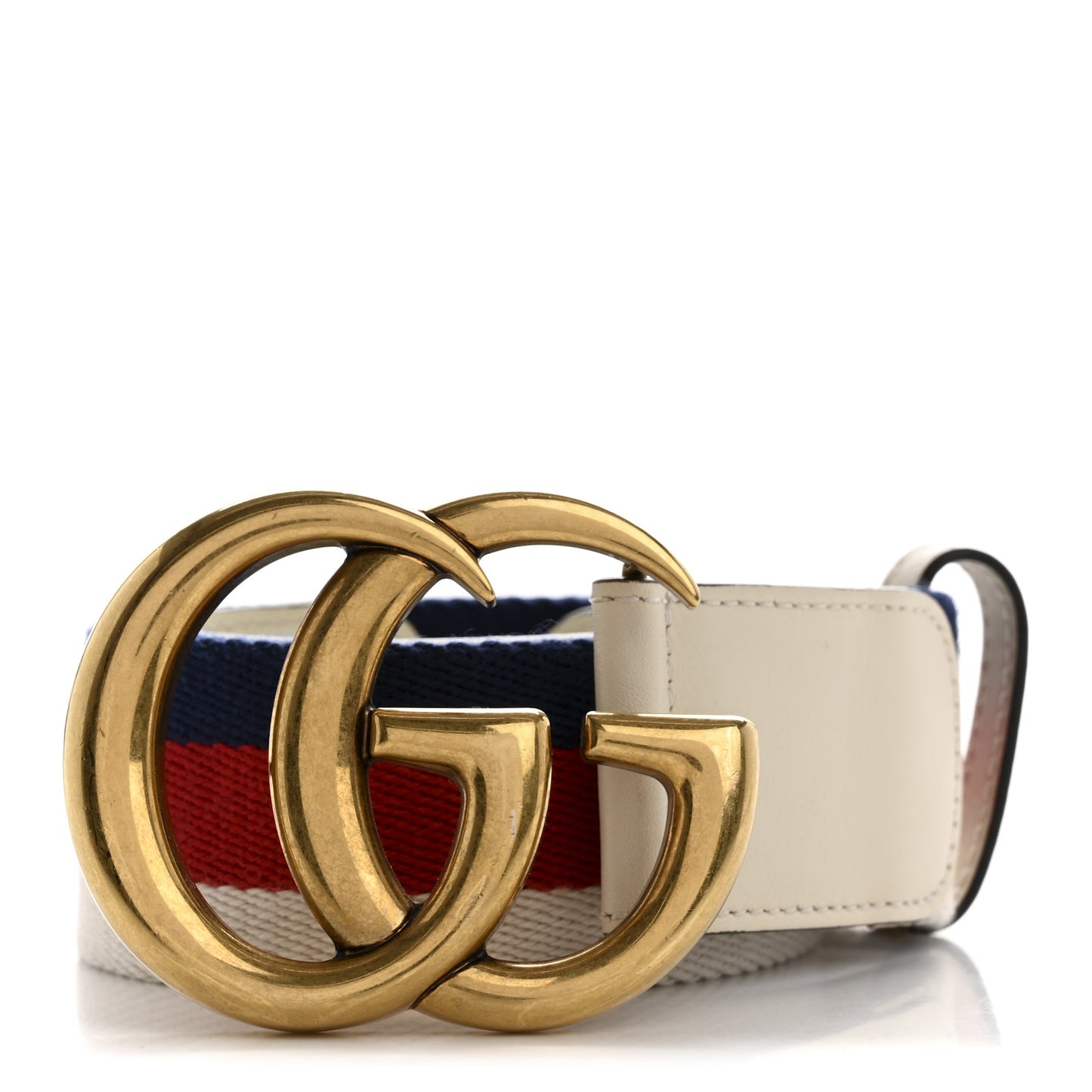 Nylon Calfskin Sylvie Web Double G 40mm Belt 85 34 Mystic White Hibiscus Red Maritime