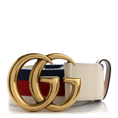 Gucci Nylon Calfskin Sylvie Web Double G 40mm Belt 85 34 Mystic White Hibiscus Red Maritime 1 of 8